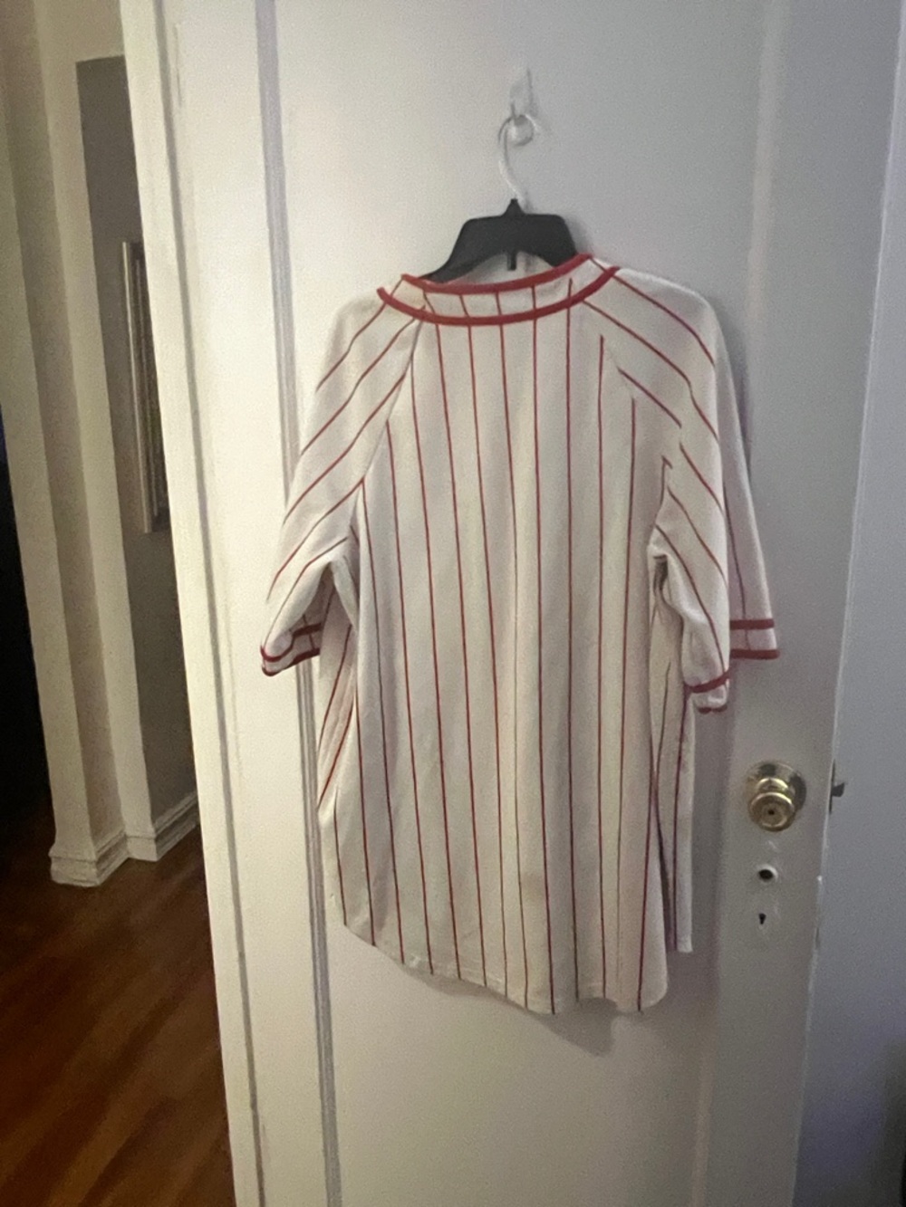 H&M MOSCHINO White & Red Pinstripe Disney Baseball Jersey - Picture 6 of 9